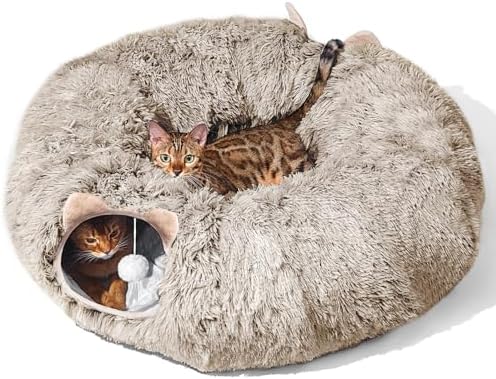 Cat Tunnel with Cat Bed for Indoor Cats, Soft Plush Peekaboo Cat Cave Donut by ZVBEK