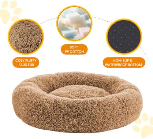 Calming Dog Beds for Large Dogs, Faux Fur Donut Cuddler Dog Bed, Round Fluffy - Image 4