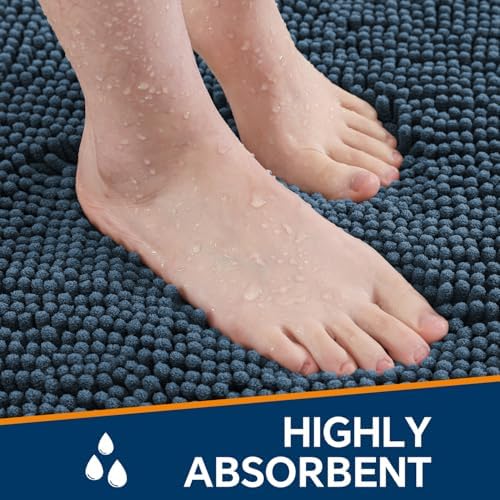 Chenille Bathroom Rug 36"x60" Blue, Large Plush Bath Mat - Image 4