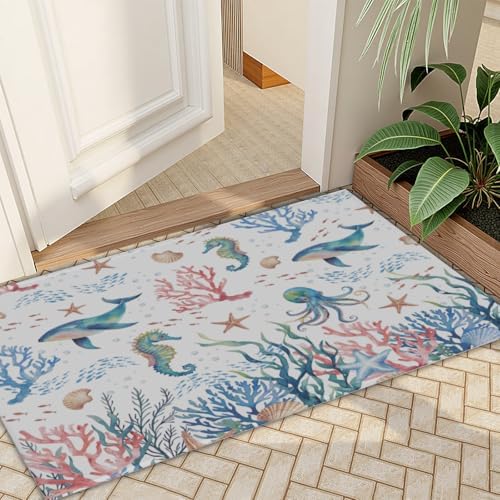 Giwawa Coastal Ocean Bath Rug Seahorse Whales Bathtub Mat Extra Absorbent - Image 7