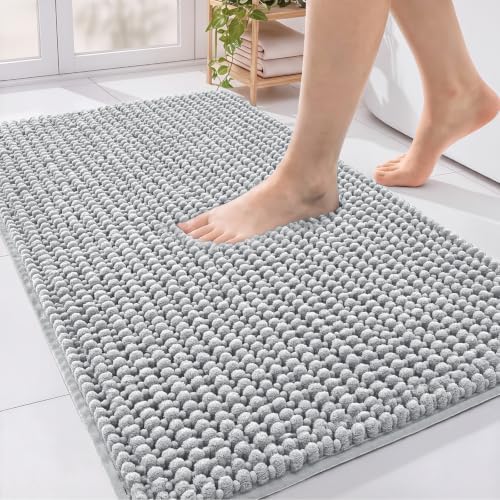 Ophanie Grey Bathroom Rugs 34x21, Soft Chenille Bath Mat, Non Slip Absorbent by Ophanie
