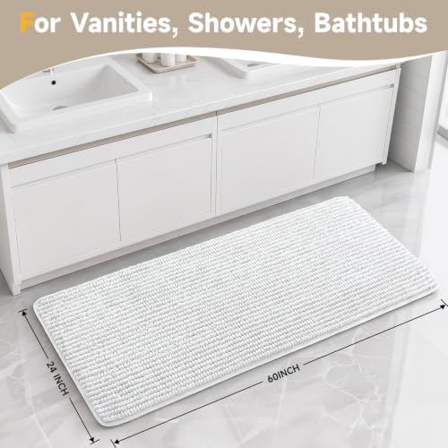 Ophanie White Bathroom Runner Rugs 60x24, Soft Chenille Bath Mat, Non Slip - Image 2