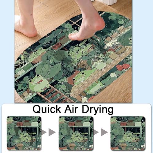 Green Frogs and Flowers Super Absorbent Quick-Drying Bathroom Mat Rug, Rubber - Image 5
