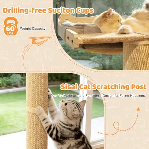 Cat Window Perch Hammock with 3-Piece Detachable Roman Column Sisal Scratching - Image 5