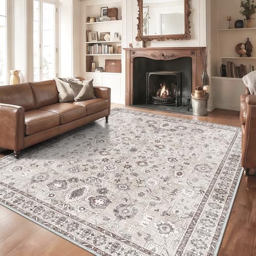 9x12 Washable Area Rugs for Living Room, Bedroom Non-Slip Soft Carpet Beige by NYZEL