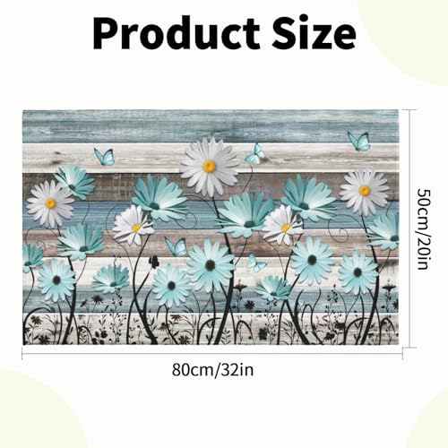 Giwawa Daisy Floral Bath Rug Rustic Wood Bathtub Mat Soft Absorbent Non Slip - Image 3