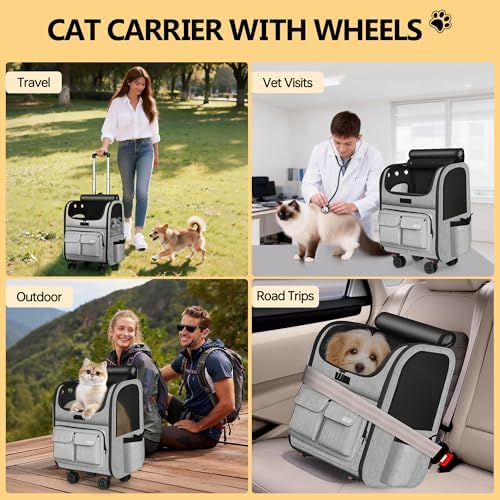 MGB Pet Carrier with Wheels, Rolling Cat Carrier Gray - Image 5