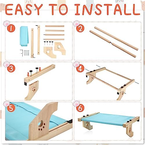 Pinkunn 2 Set Cat Window Sill Perch Adjustable Wood Small Cat Window Hammock - Image 5