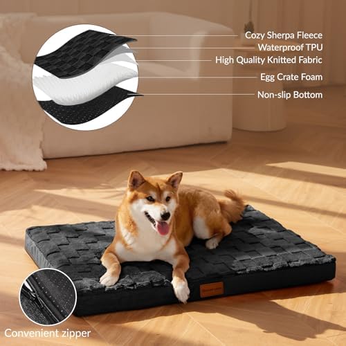 Patas Lague Orthopedic Large Dog Bed Washable Pet Crate Mat 48''X30'' Black - Image 3