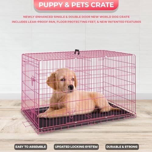 FDW | 24" Foldable Metal Dog Crate | Pink | Cage - Image 4