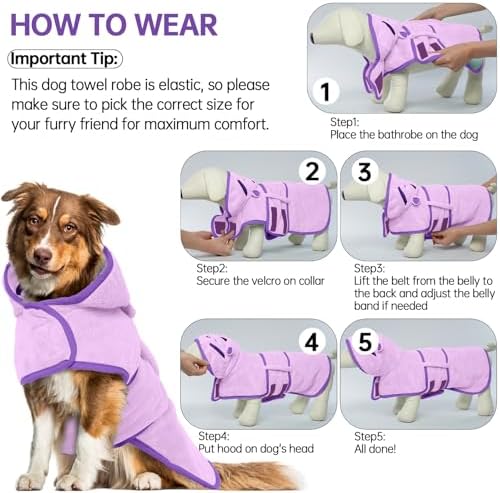 Dog Bathrobe, Fast Drying Coat, Super Absorbent Bath Towel Purple XS - Image 6