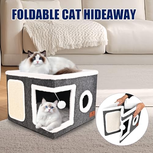 Felt Cat Cave Beds for Indoor Cats, Foldable Cat Hideaway - Image 6