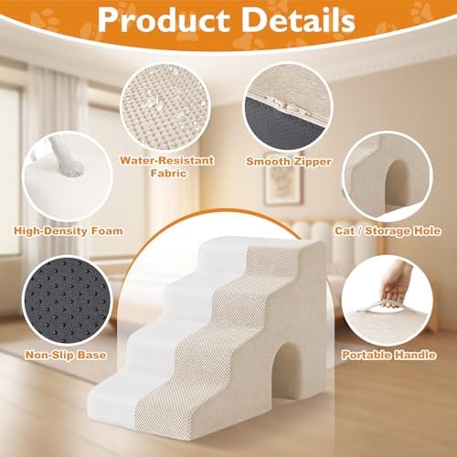 Ahpmeoa Dog Stairs for Bed 19.5’’ H, 4-Step Dog Steps for High Bed - Image 3