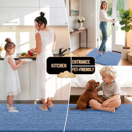 OLANLY Thick Chenille Bathroom Runner Rugs Mats 47x24, Cornflower Blue - Image 6