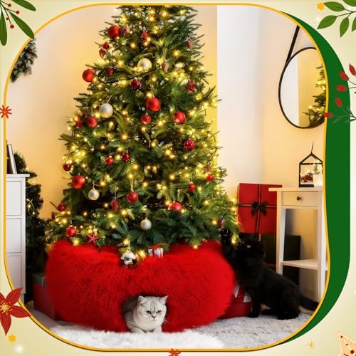 Thyle Red Plush Christmas Cat Tunnel Bed, 3ft X 3ft X 9.8in - Image 3