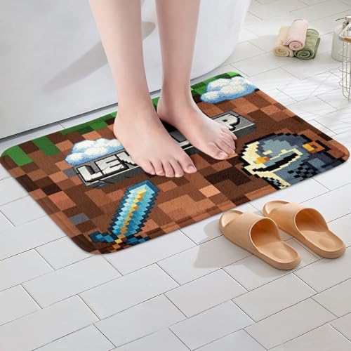 Manfei Pixel Bath Mat, Pixelated Sword Helmet Kids Mats Rugs, Girls Boys Room - Image 4
