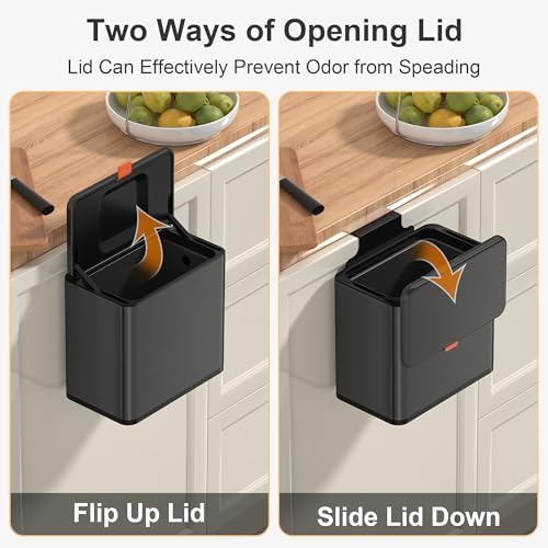 Mbillion 1.05 Gal Brushed Black Hanging Stainless Steel Compost Bin - Image 4