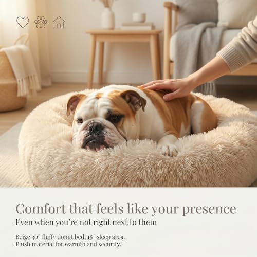 nononfish Medium Dog Bed, Calming Donut Plush Round Pet Bed - Image 2