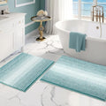 BSICPRO Bathroom Rugs Sets 2 Piece, Non Slip Striped Bath Mats, Aqua Green by BSICPRO