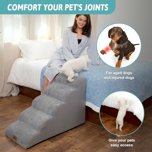 COZY KISS Dog Stairs for Small Dog 22.6" H, 5 Step Pet Ramp for Bed - Image 3