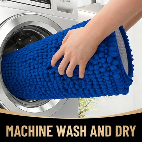 OLANLY Thick Chenille Bathroom Runner Rugs Mats 44x24, Royal Blue - Image 4