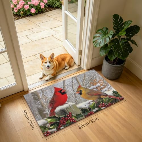 Giwawa Winter Birds Bath Rug Red Berry Washable Bathroom Mat 20x32 Inch Indoor - Image 2