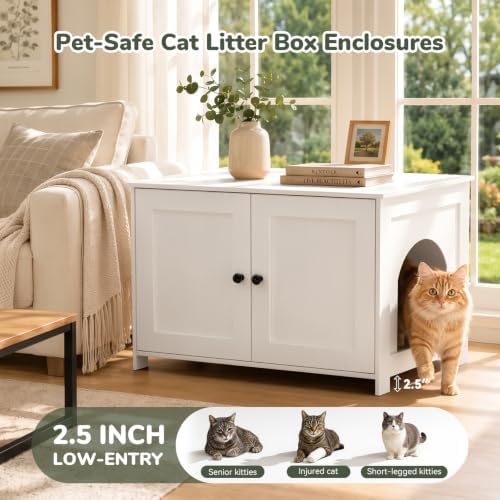 Hidden Cat Litter Box Enclosure Furniture, Dog Proof Kitty Washroom Cabinet - Image 2