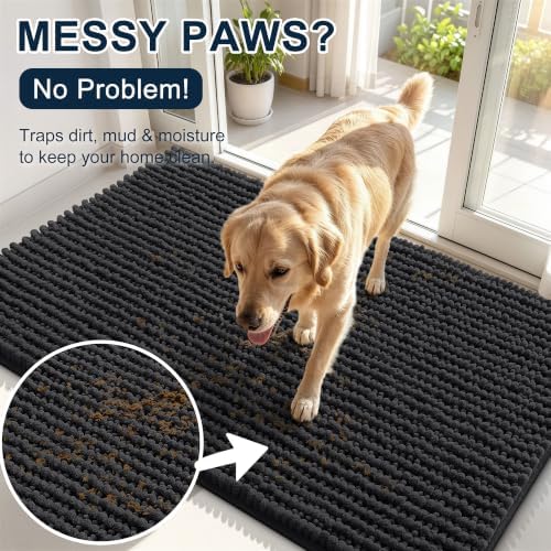 Smiry Dog Door Mat for Muddy Paws 24x16, Ultra Absorbent Chenille Doormat - Image 5