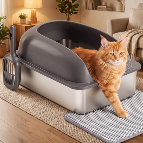 Stainless Steel Cat Litter Box, Large Metal Litter Boxes High Sides by Aidoly