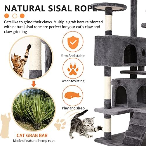BestPet | 54" Cat Tree Tower | Light Gray | Sturdy Multi-Level Cat Tree - Image 4