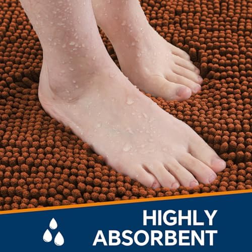 Chenille Bathroom Runner Rug 24"x72" Rust, Plush Bath Mat - Image 4