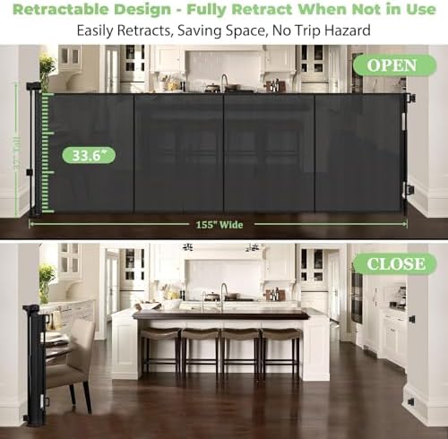 Reinforced 155" Extra Wide Baby Gate Retractable Dog Gate, Indoor/Outdoor - Image 3