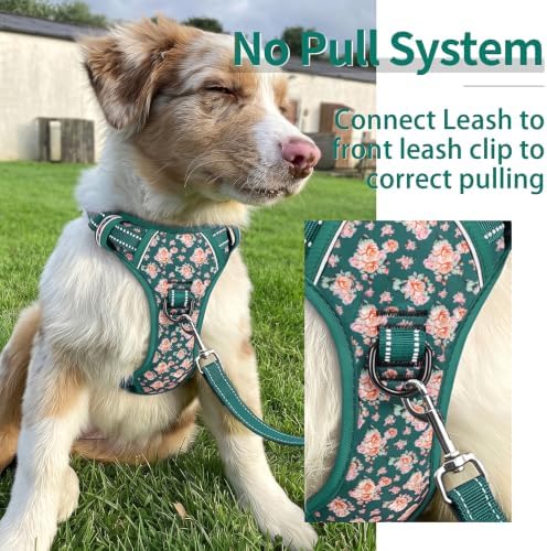 HEELE Large Dog Harness, Reflective, No Pull No Choke, Flower Grass Green L - Image 5
