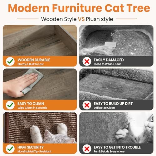 48in Wood Modern Cat Tree for Large Indoor Cats - Image 6