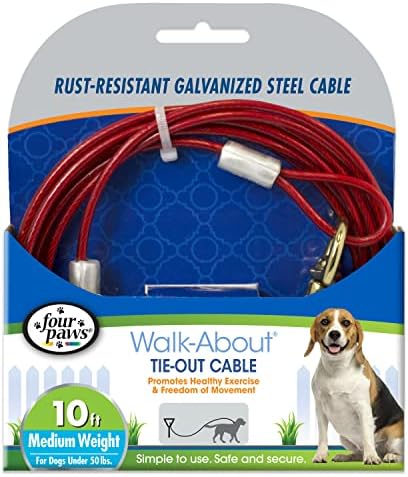 Four Paws Medium Weight Dog Tie Out Cable Red 10 feet by FourPaws