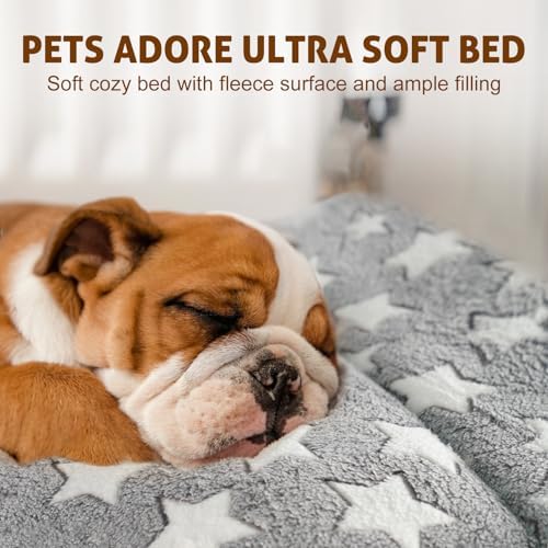 Mora Pets Dog Bed Crate Pad Ultra Soft Pet Mat Star Print 2 Pack 22 in Grey - Image 2