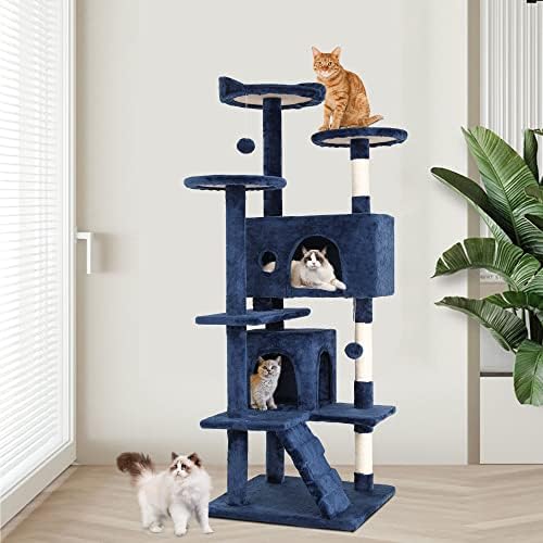 BestPet | 54" Cat Tree Tower | Navy Blue | Sturdy Multi-Level Cat Tree - Image 2