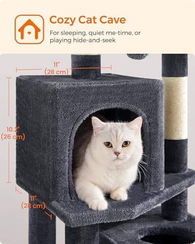 Feandrea Cat Tree, 59.5-Inch Tall Cat Tower, Smoky Gray - Image 6