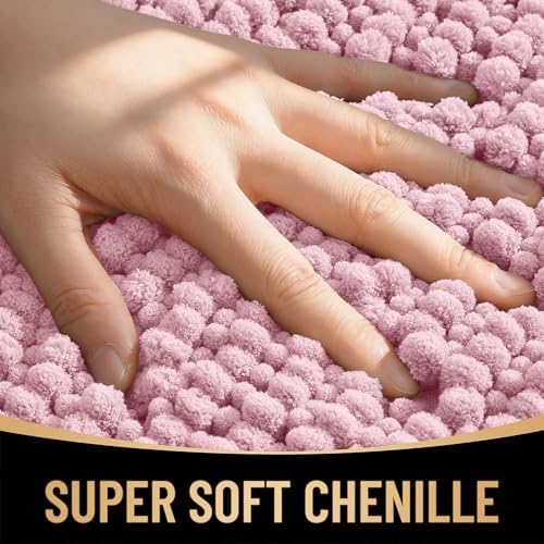 OLANLY Thick Chenille Absorbent Bathroom Rugs Mat 36x24, Dusty Rose - Image 2