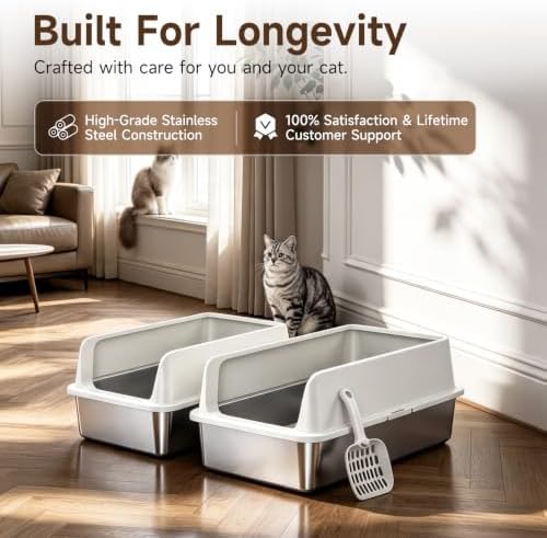 High-Sided Stainless Steel XL Cat Litter Box - Image 6