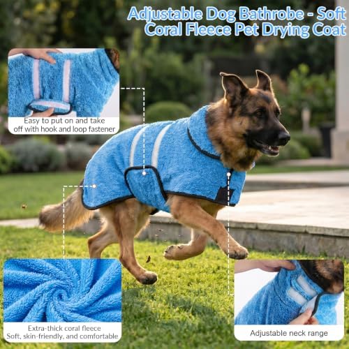 Dog Bathrobe, Super Absorbent for Small to Large Dogs, Light Blue 2XL - Image 4