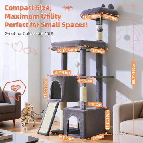Taoqimiao Sturdy Cat Tree, 55.1In Cat Tower - Image 2