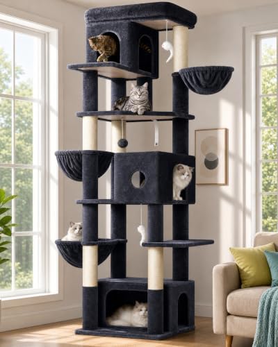 Globlazer Large Cat Tree, 80in Tall Climbing Tower, Dark Grey by Globlazer