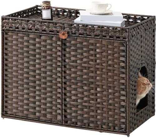 SETVSON Cat Litter Box Enclosure Furniture, Handwoven PE Rattan by SETVSON