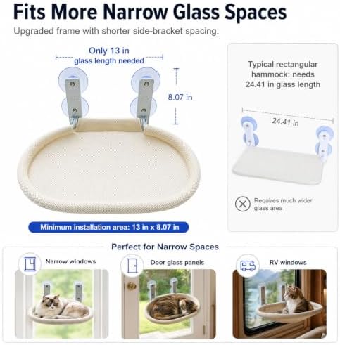 Cat Window Perch for Narrow Windows, Cordless Foldable Hammock Bed - Image 4