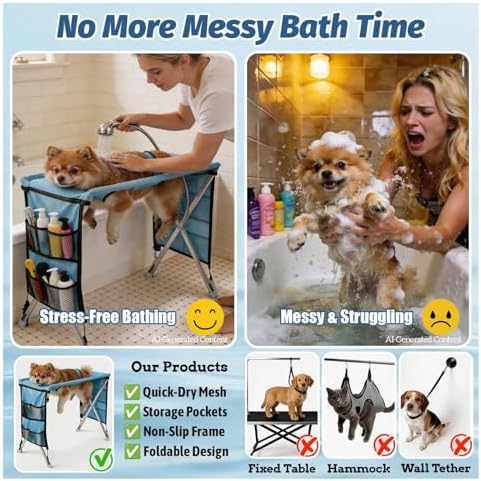 Foldable Dog Grooming Hammock & Stand, Stainless Steel Pet Grooming Table - Image 4