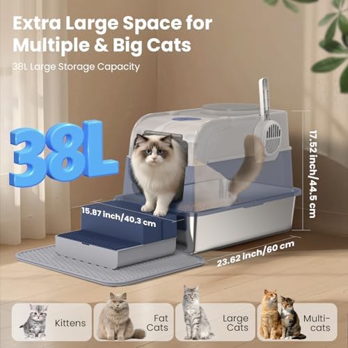Enclosed Cat Litter Box, XL Stainless Steel Litter Box - Image 2