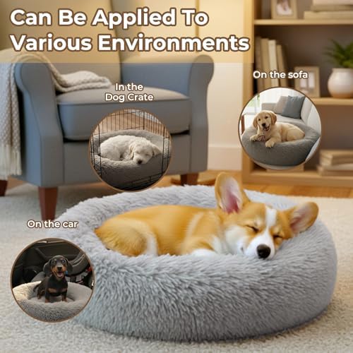 Calming Donut Dog Bed for Small Dogs, Anti-Anxiety Round Washable Plush Fluffy - Image 5
