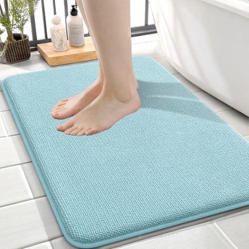 OLANLY Memory Foam Small Bathroom Rugs 24x16, Absorbent Bath Mat, Sky Blue by OLANLY