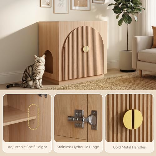 Amunrbrek Large Litter Box Enclosure, Fluted Hidden Cat Litter Box Cabinet - Image 7